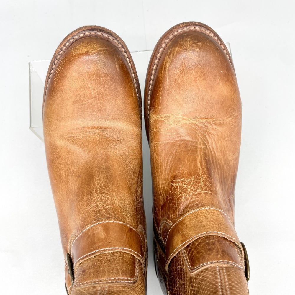 Bed Stu Womens 9 Becca Boots Tan Rustic Leather Moto Booties Zip Buckle Western - Picture 7 of 11